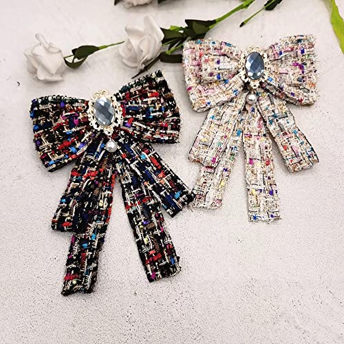 Women's Pre-Tied Bowknot Elegant Ribbon Brooch Pearl Rhinestone Neck Tie Pin for Ladies Girls Suit Shirt Pins Fashion Collar Clothing Accessories for Daughter Mom Sister Xmas Birthday3