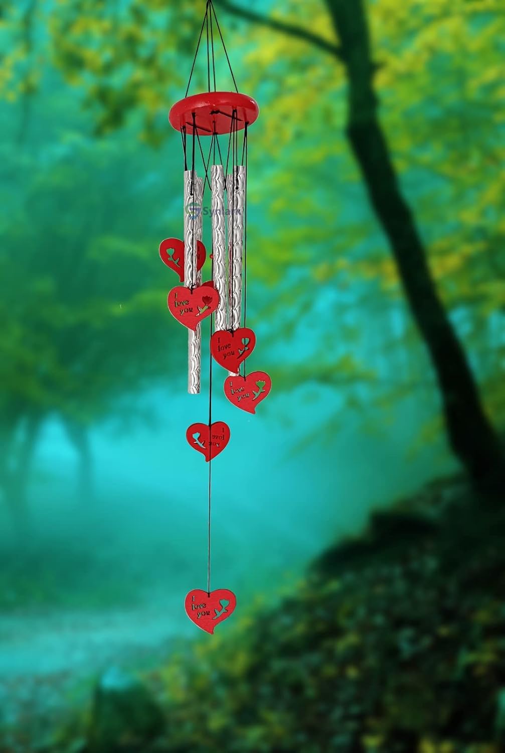 Heart Wind Chime, Red, Hanging Decor, Romantic Theme Heart Wind Chime, Red, Hanging Decor, Romantic Theme