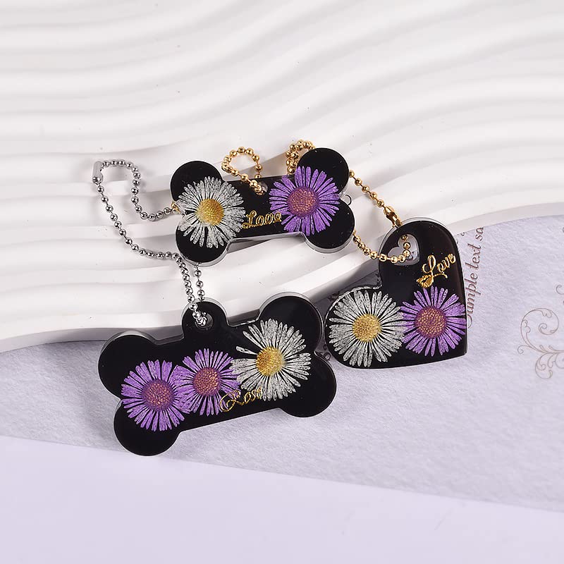 Bekecidi 6 Stück Keychain Resin Mould Kit,Silikonformen aus Harz,Herz,Hundeknochen,mit 4 Metallkette,für DIY-Kristallhandwerk,Haustier-Namensschild,Gießen,Hundehalsband,dekorative Anhänger