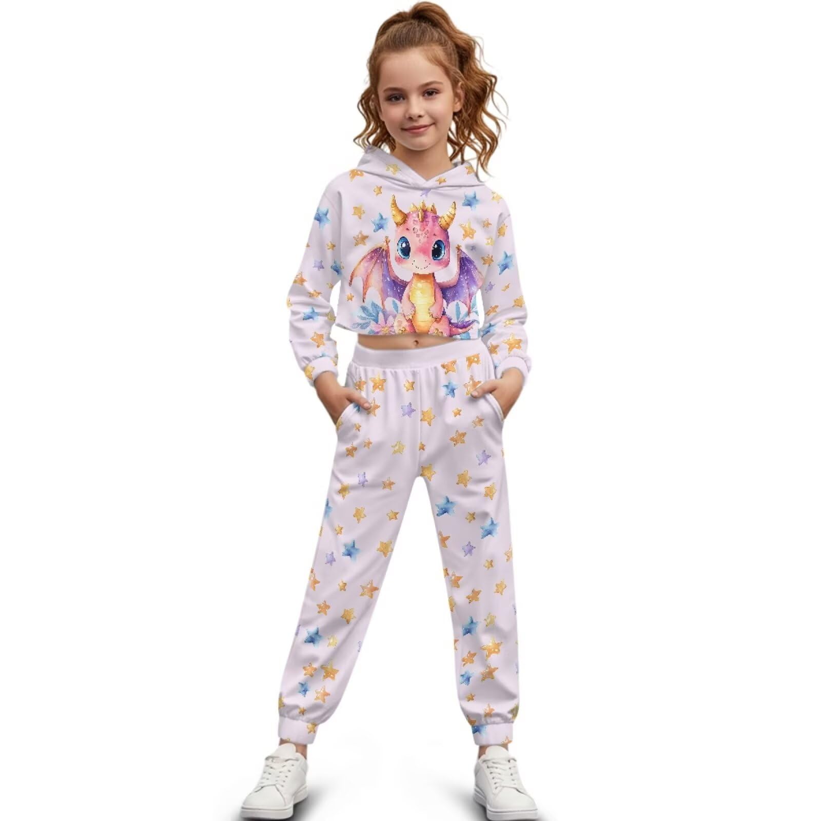 Dziewczęcy dres treningowy, 2-częściowy strój do zabawy, crop top, bluza z kapturem, dla dziewczynek, zestaw sportowy