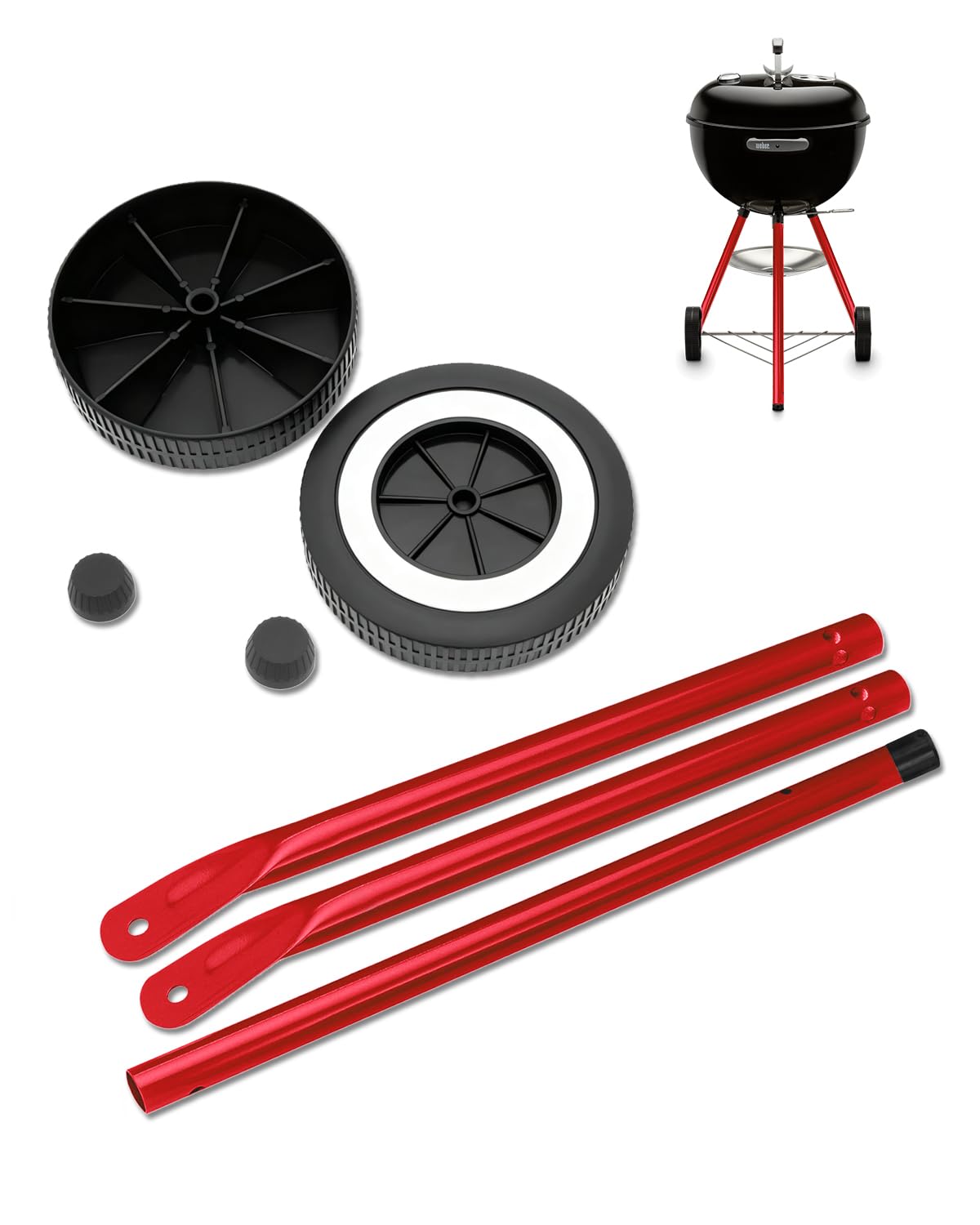 Gambe anteriori e ruote per barbecue Weber Kettle, gambe anteriori rosse
