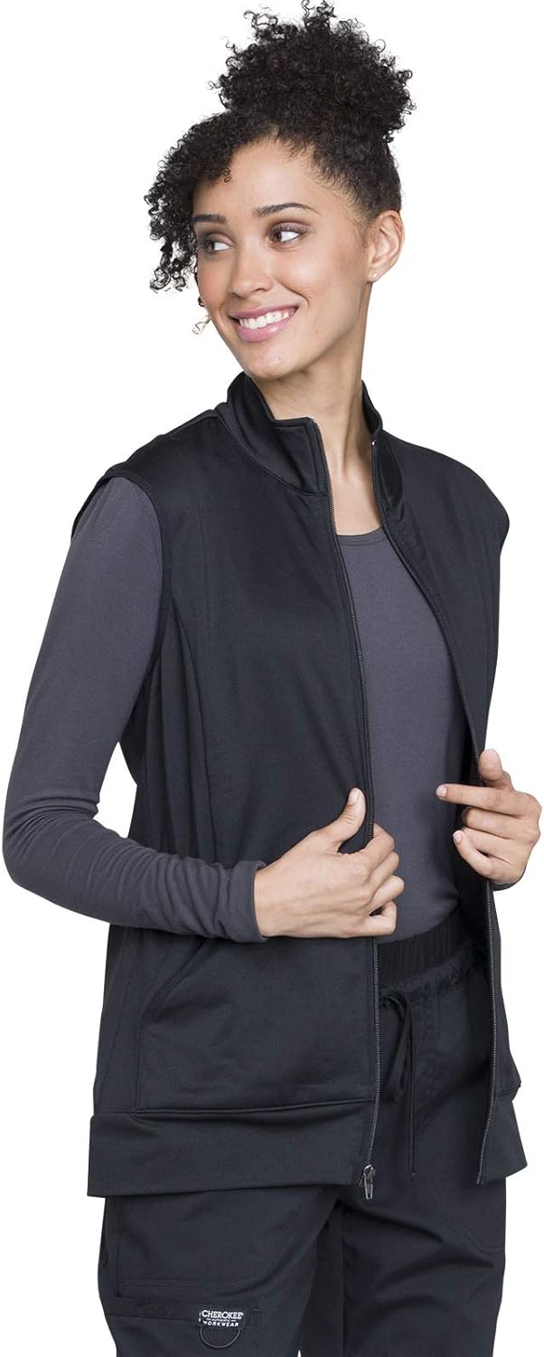 Cherokee Workwear Revolution Unisex WW520 Zip Front Knit Vest -Black -X-Small