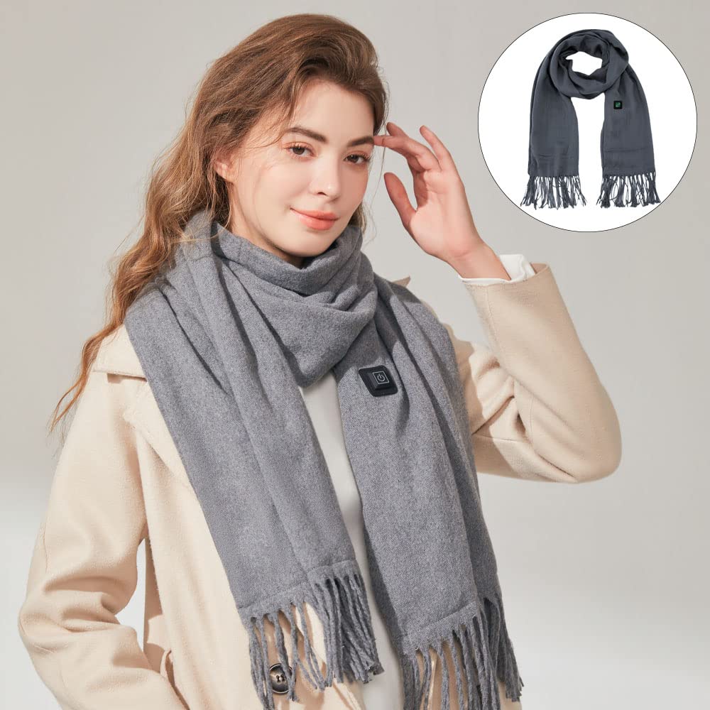 TopHomer Sciarpa riscaldata elettrica con cuscinetto riscaldante del collo USB, involucro del collo più caldo invernale per cappotto autunno inverno vestito donna uomo, Grigio+Beige+Nero, L