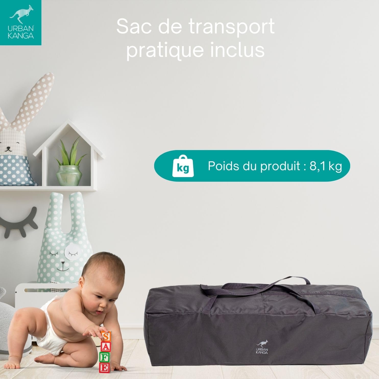 Urban Kanga QK Lit Parapluie Bebe avec Matelas Lit de Voyage 60x120cm (QK, Gris)