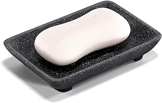 Soap Dish with Drain, Aimou Bar Soap Holder Saver Self Draining Waterfall Soap Sponge Tray Dishes, Easy Clean Soap Case Box Container for Bathroom Shower Kitchen Sink Countertop Black
