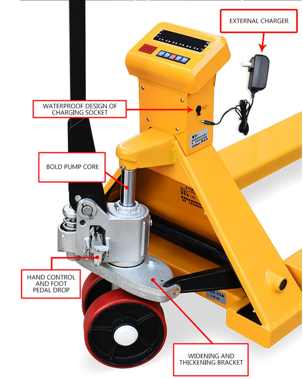 Transpalette à pompe manuelle 2000 kg avec échelle électronique, mini transpalette de type 1200 mm x 550 mm/1200 mm x 682 mm taille de fourche, pour la manipulation du matériau