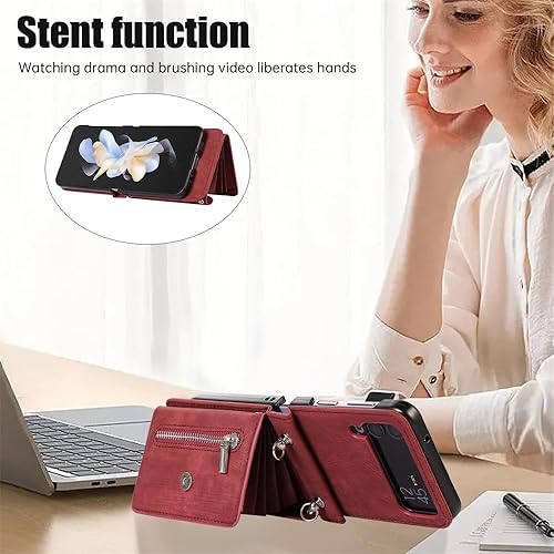 Miniatura 2 de Asuwish Funda para teléfono Samsung Galaxy Z Flip 4 5G 2022 con correa cruzada para muñeca, cordón, soporte para tarjeta de crédito, ranura para el