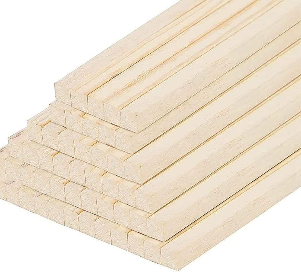 Natürliche Holzdübelstäbe, 100 Stück natürliche quadratische Holzdübelstangen, unbehandelte Bastelstäbe, Balsaholz for Heimwerkerarbeiten, Kunstprojekte, Modellbau, Dekorationen
