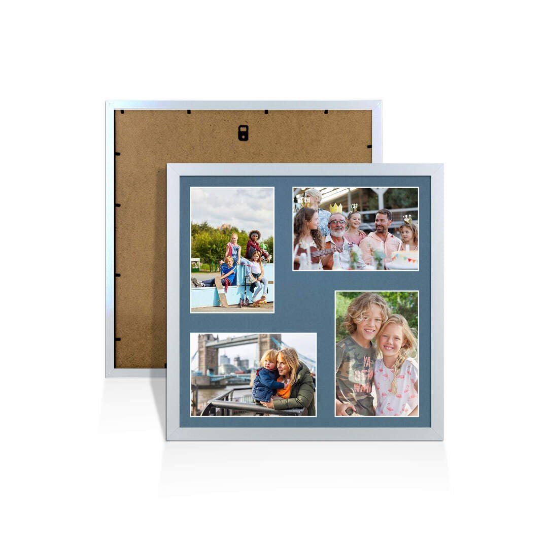 Procut Global 12X12 Silver Photo Frames For Multiple Pictures with Pompadour Mount-Sleek Collage Frame with 4 Apertures (4x) 6X4-Engineered Wood with Shatterproof Perspex — image 1