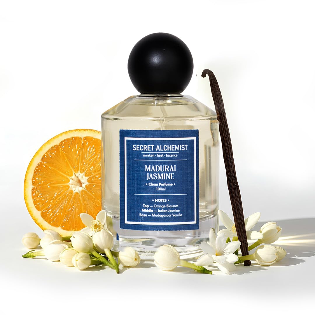 Madurai Jasmine Eau de Parfum 100ml – Long Lasting Clean Perfume for Women | Fresh Floral Jasmine, Orange & Vanilla | High Concentration, Everyday Work Wear, Free from Phthalates