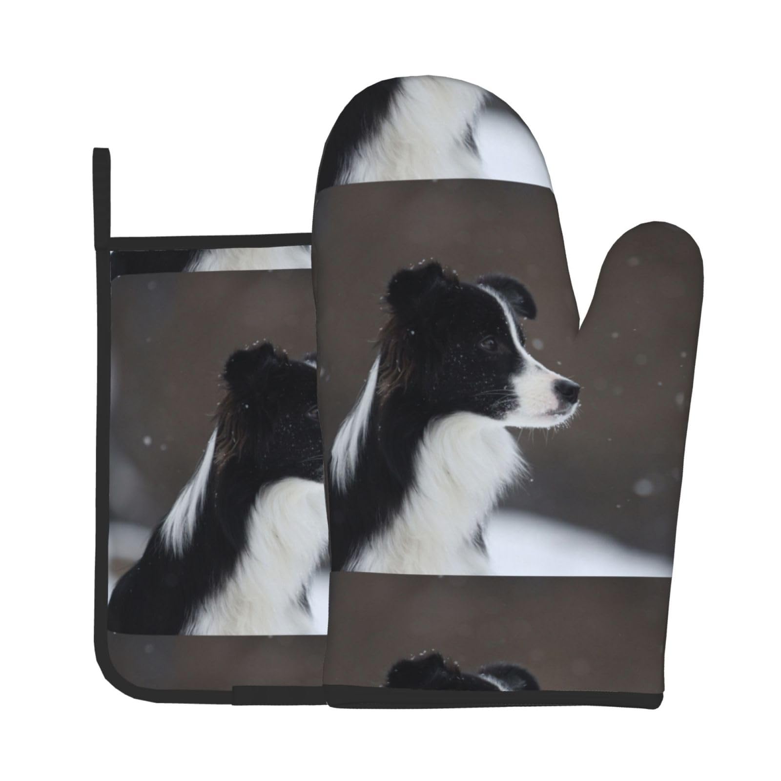 Border Collie Dog Spotted Snow，Oven Mitts and Pot Holders Sets, Kitchen Heat Resistant Oven Golves