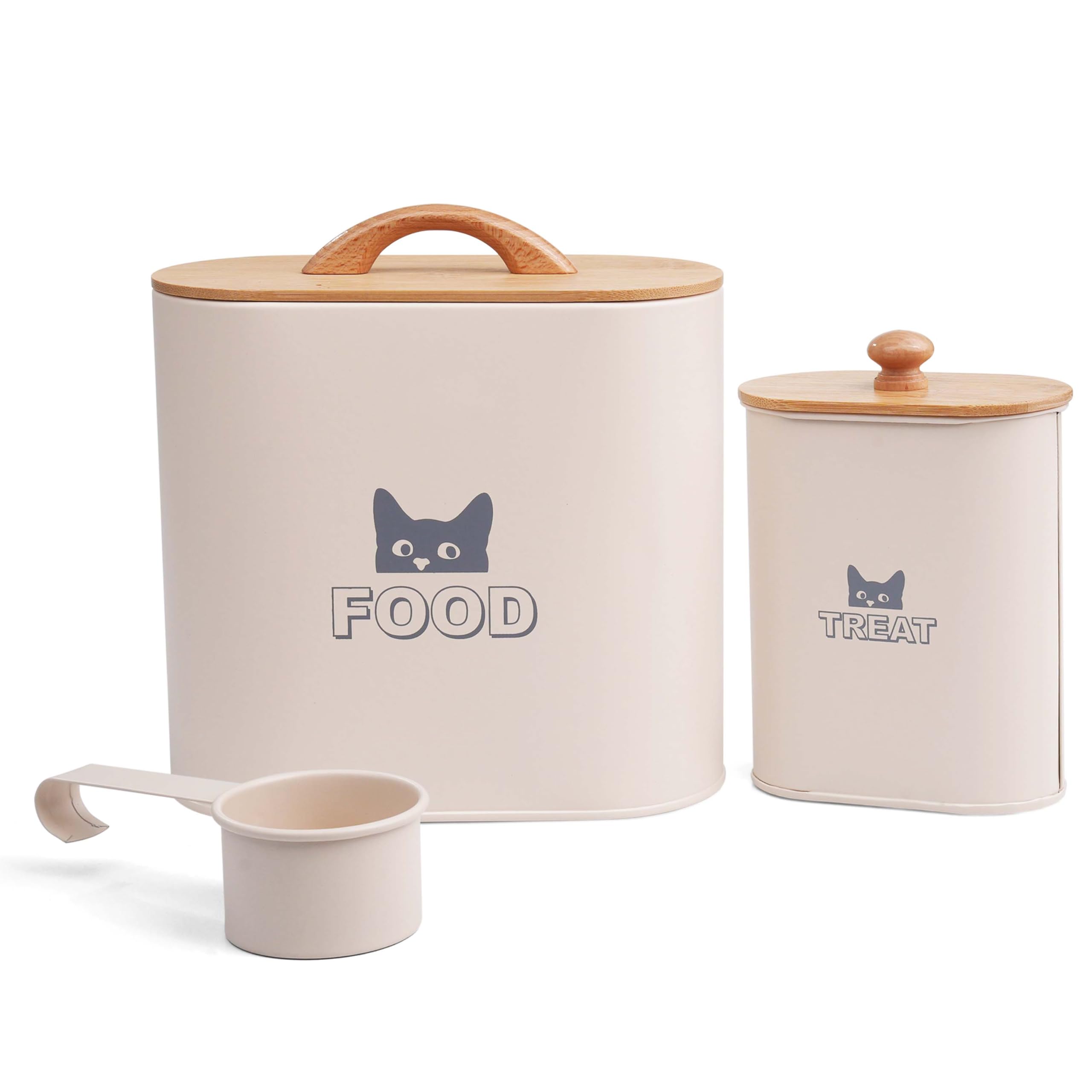 Crystals Cat Food Storage Container with Lid & Scoop – Retro Vintage Metal Tin – Pet Food Storage Box for Dry Food – Airtight Storage for Cats