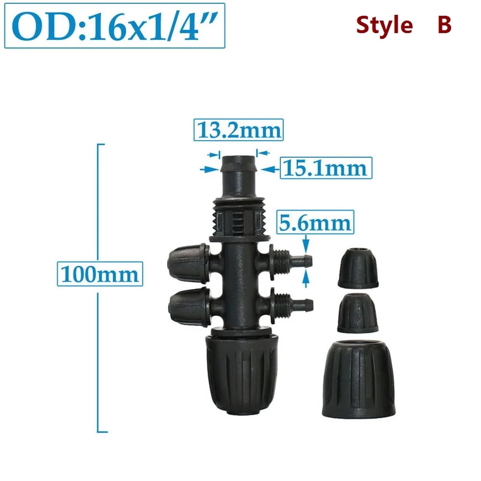 1 pieza de conectores de manguera de PE de 16 mm, 20 mm a 1/4", conector divisor de agua de 1/2/4 vías, tuerca de seguridad de acoplamiento de tubería reducida de 1/2, 3/4 a 4/7 mm(Style B)