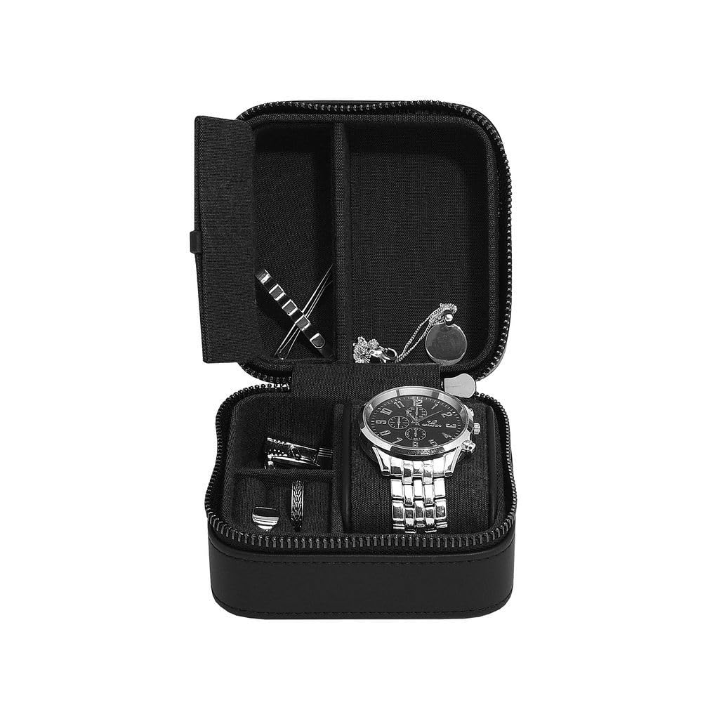 Stackers Men's Velvet/Leather Small Black Watch & Jewellery Zipped Travel Case - A19175 76844