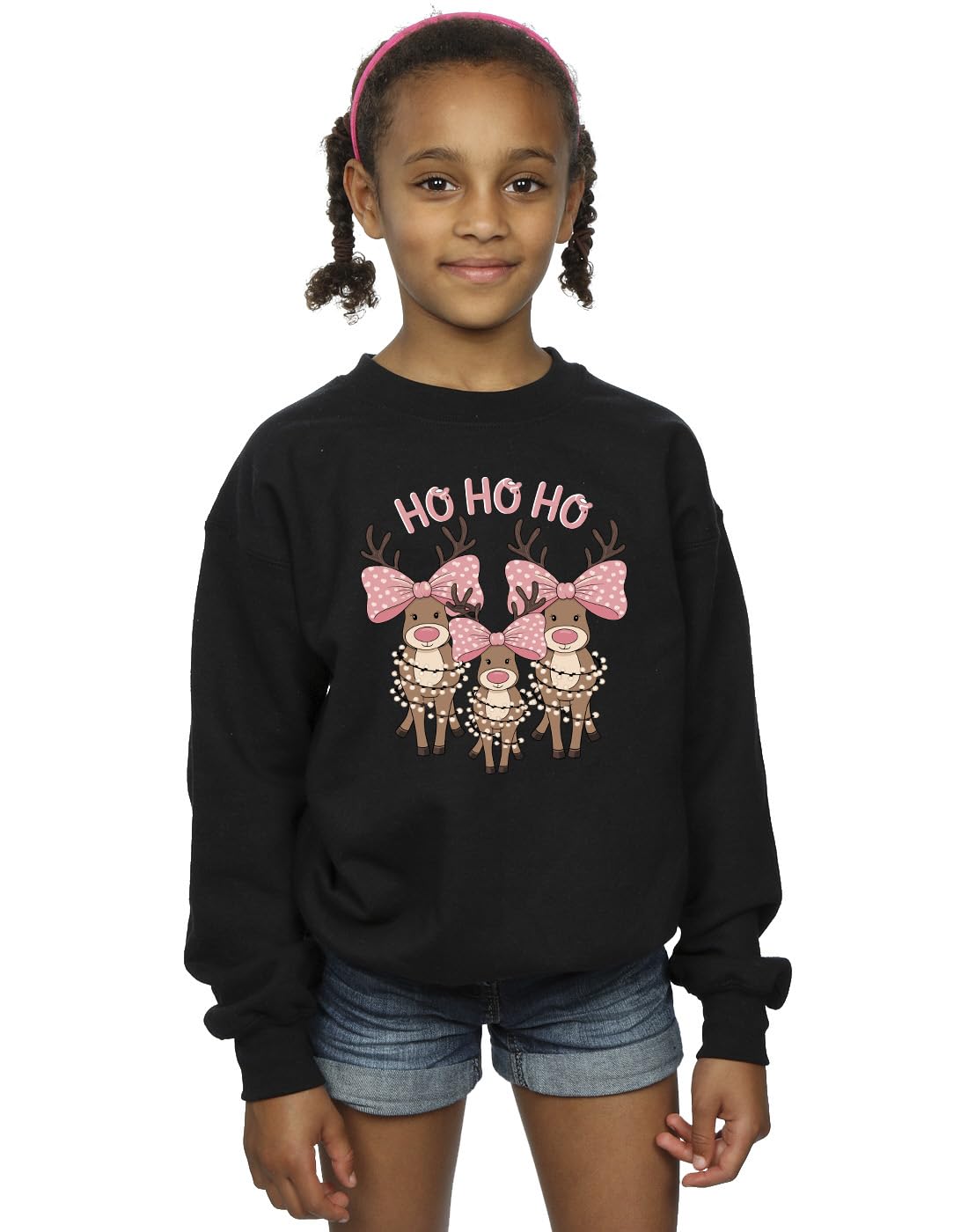 Absolute Cult Christmas Girls Reindeer Bows Sweatshirt Black 12-13 Years