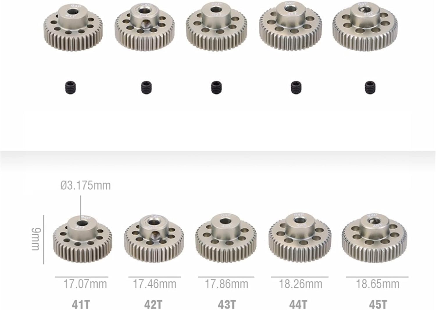 Motorritzel, Getriebe, Motorritzel, Zahngetriebe, 5 Stück, 64DP Stirnrad, 3,175 mm Innenlochgetriebe, 21 ~ 50 Zähne, Motorritzel für 1/10 Elektroauto-Stirnkegel (5 Stück, 41t 45t)