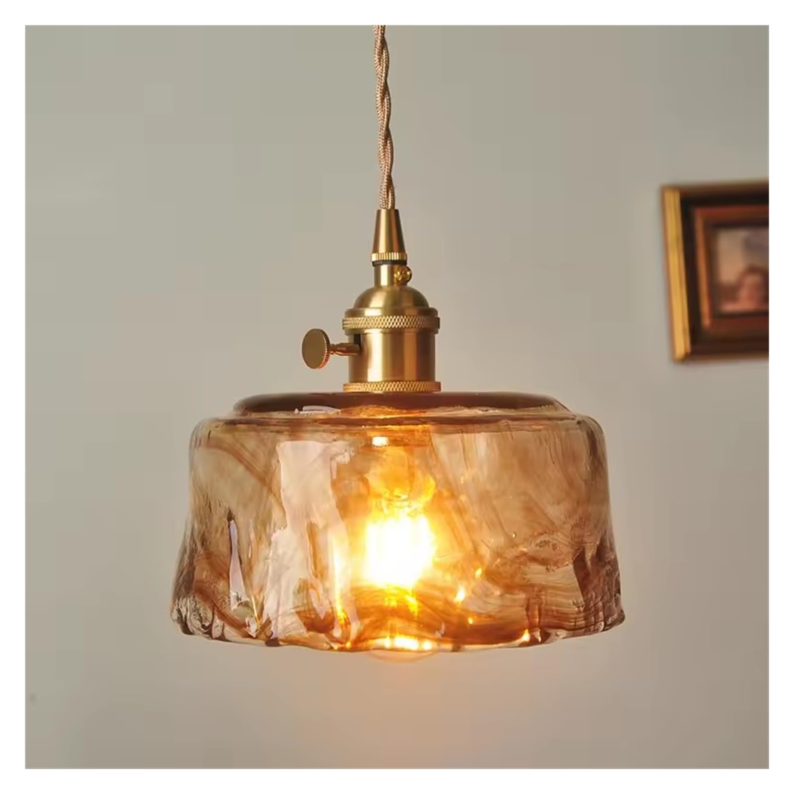 JYBNBBE Glass Pendant Light Dining Room Nordic Copper Pendant Lamp Brass Creative Minimalist E27 Hanging Lights for Restaurant,17x16.5cm