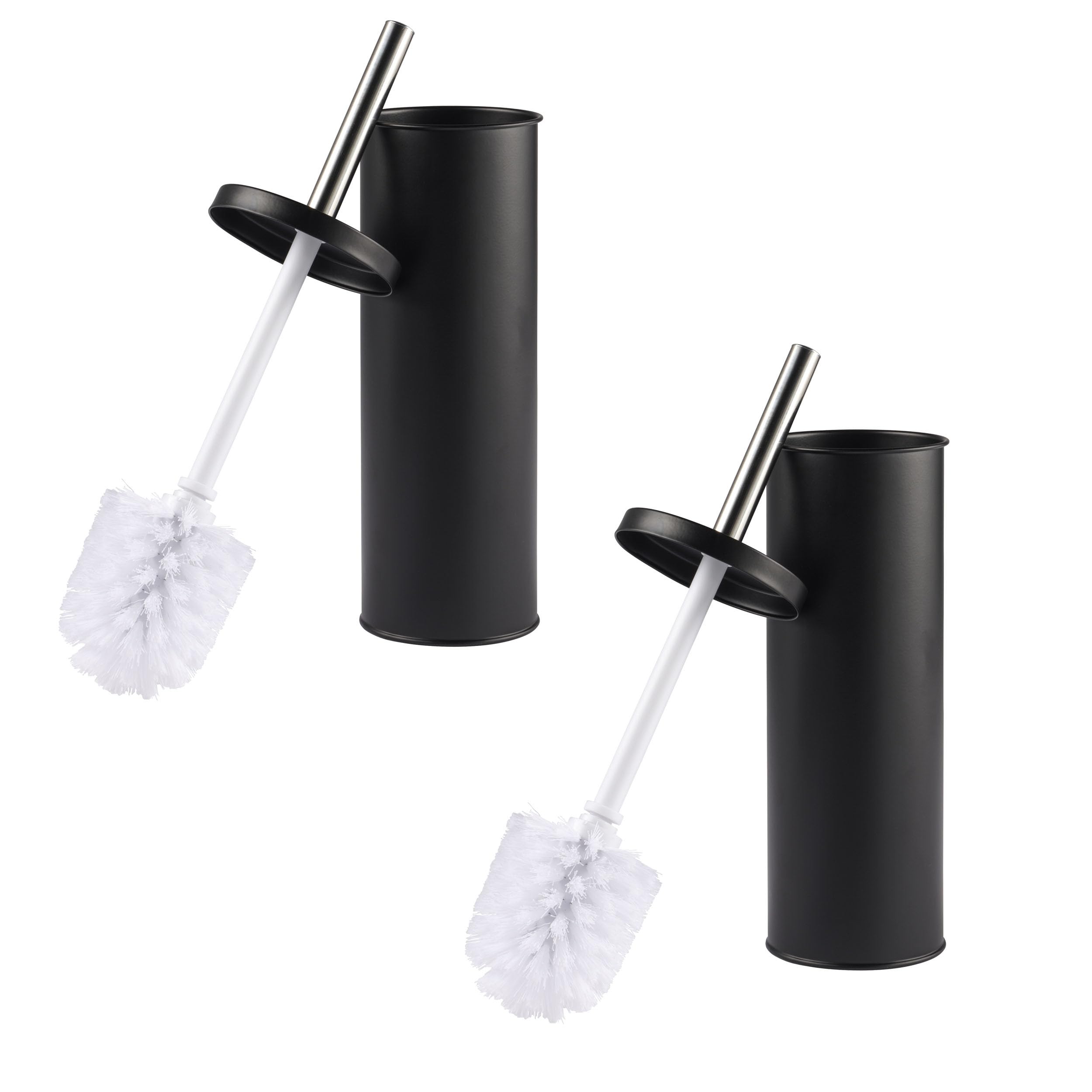 Beldray COMBO-9035 Toilet Brush and Holder Set – 2 Pack, Bathroom Toilet Bowl Cleaning Brush with Stiff Bristles, Hygienic Holder with Lid Design, Deep Clean, Slim for Easy Storage, Black