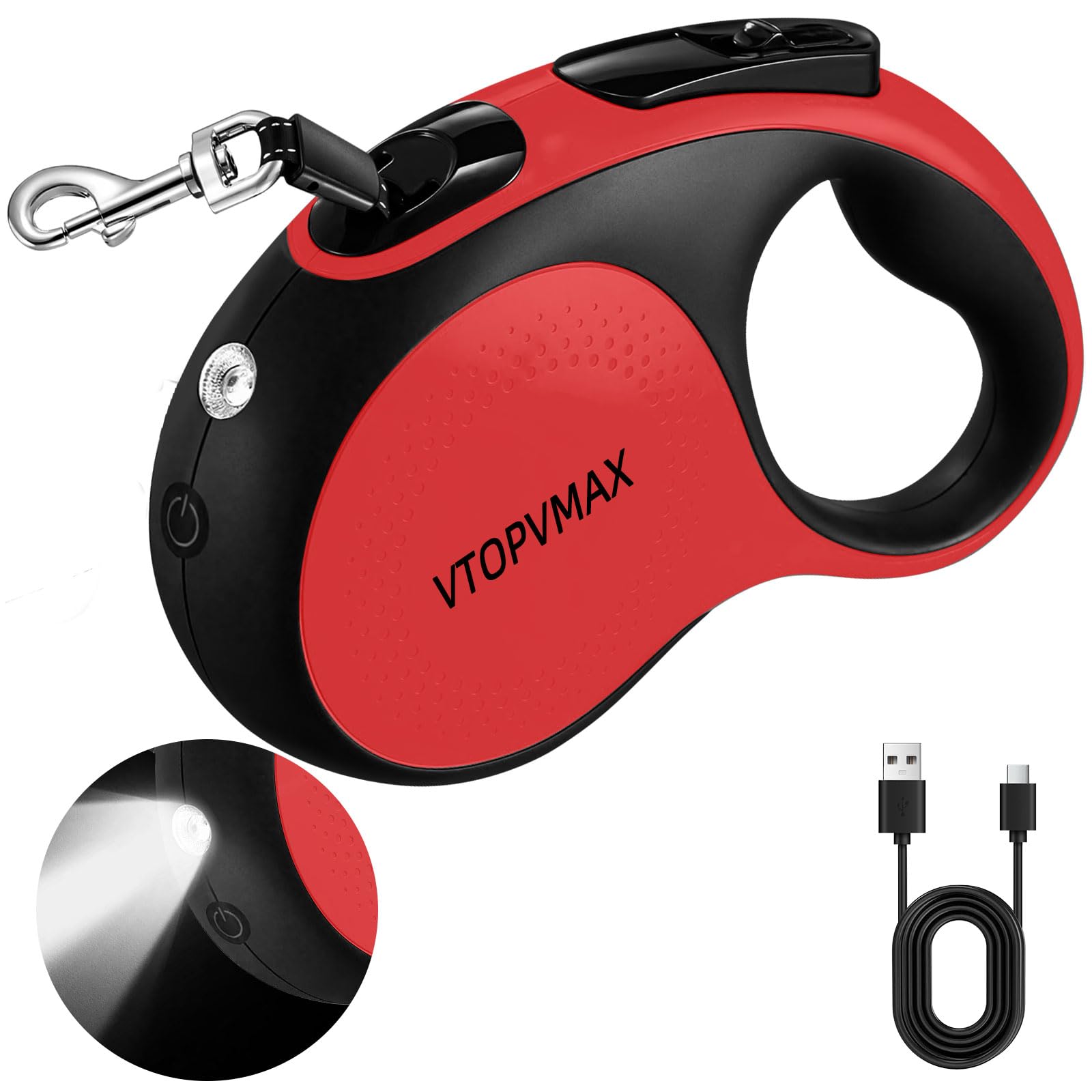 Photo 1 of 16Ft Retractable Dog Leash - for Small to Medium Dogs Up to 66lbs, Heavy Duty Retractable Leash with Light Rechargeable, Quick Lock Braking & Non-Slip Handle (Red)