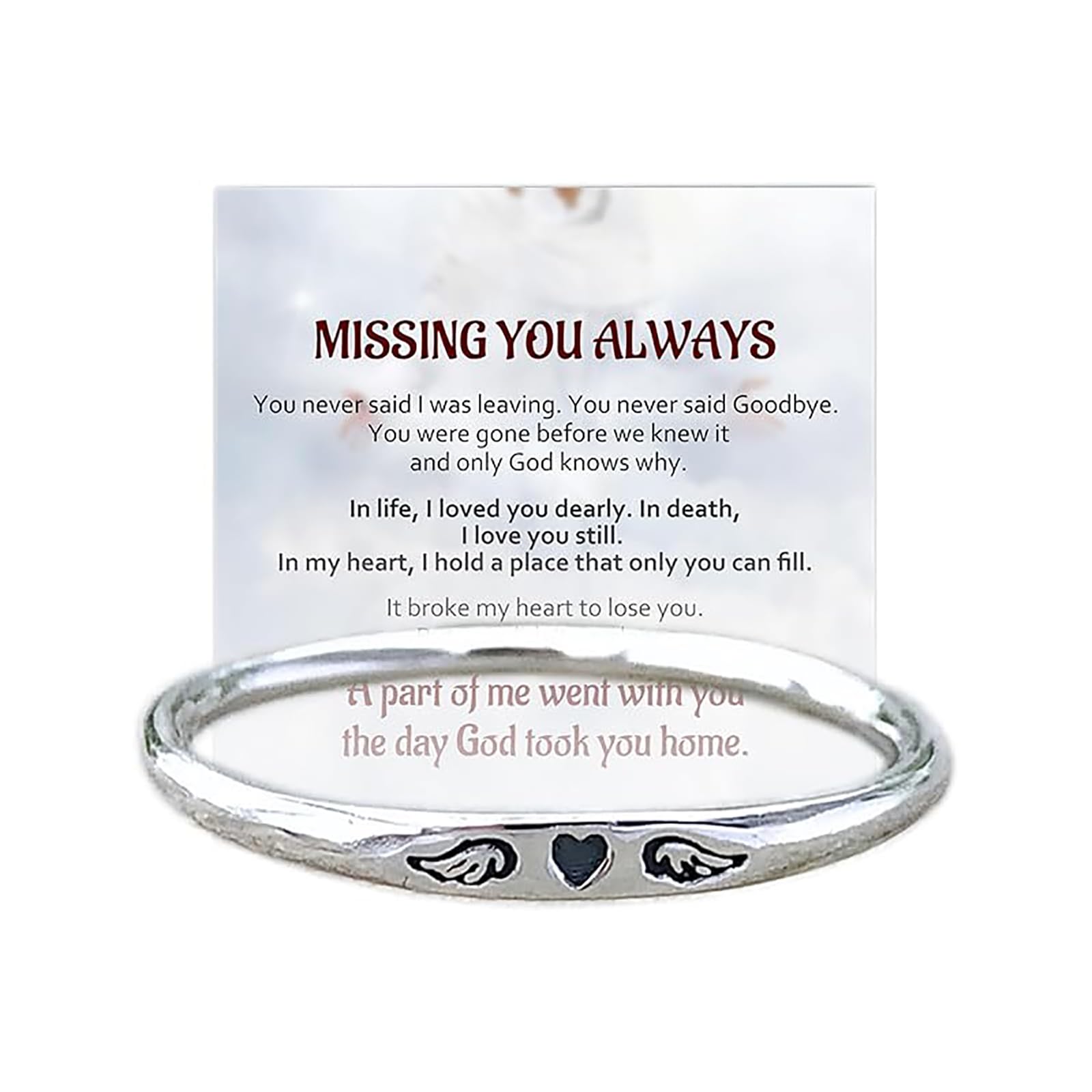 ZenVibMemorial Rings For Women, Missing You Always Tiny Heart With Wings Angel Guardian Stackable Personalized Gift Jewelry