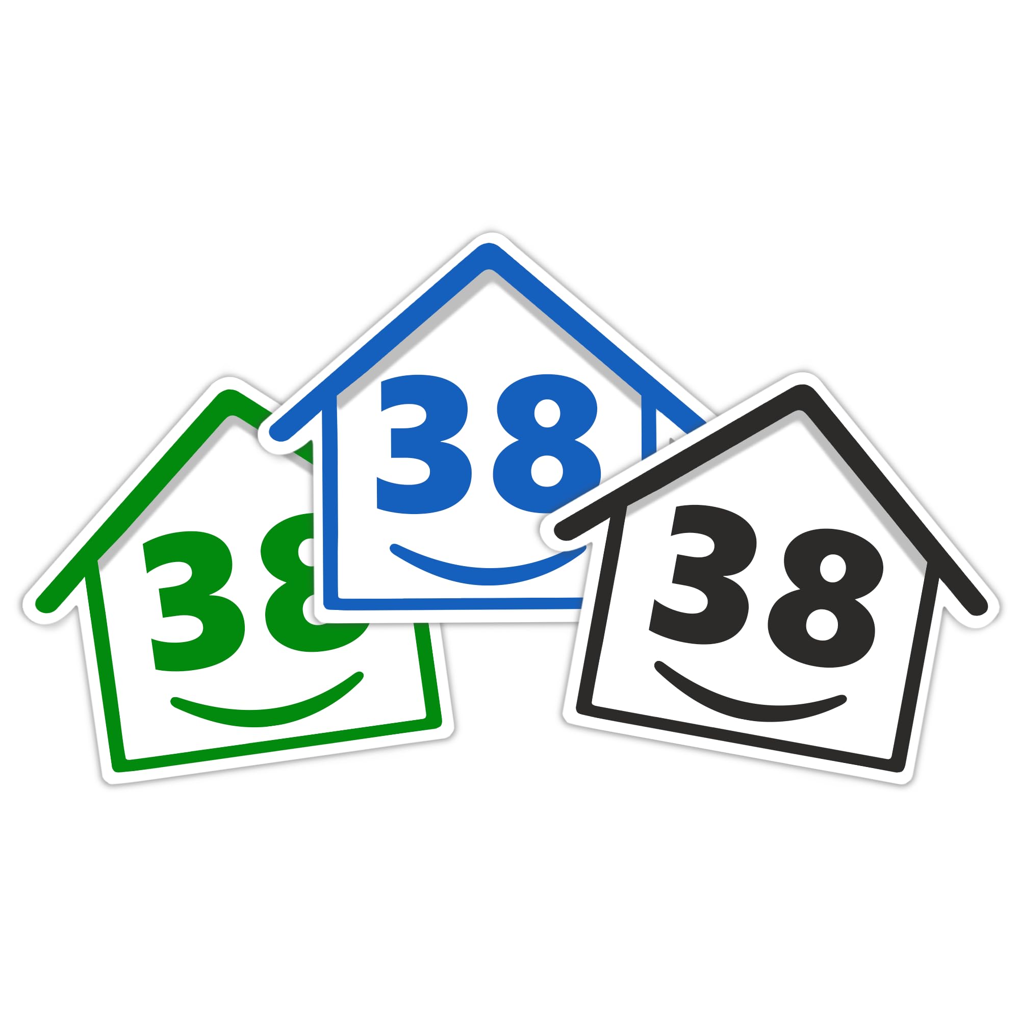3 x Bin Numbers for Wheelie Bins, 1-99, 15cm ‘Happy House’ Colour Design Dustbin Stickers, Easy Application Stick On Number Stickers - Weatherproof Self Adhesive Vinyl – Blue, Black and Green (14) — view 89