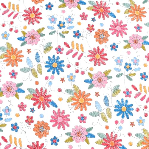 Image of Scientific Sleep Kids Hand Sketch Flower Leaves Pastoral Garden Cute 100% Cotton 4 Pcs Full Bed Sheet Set Kids Toddler Teen, Flat Sheet & Fitted Sheet & Pillowcase Girls Bedding Set