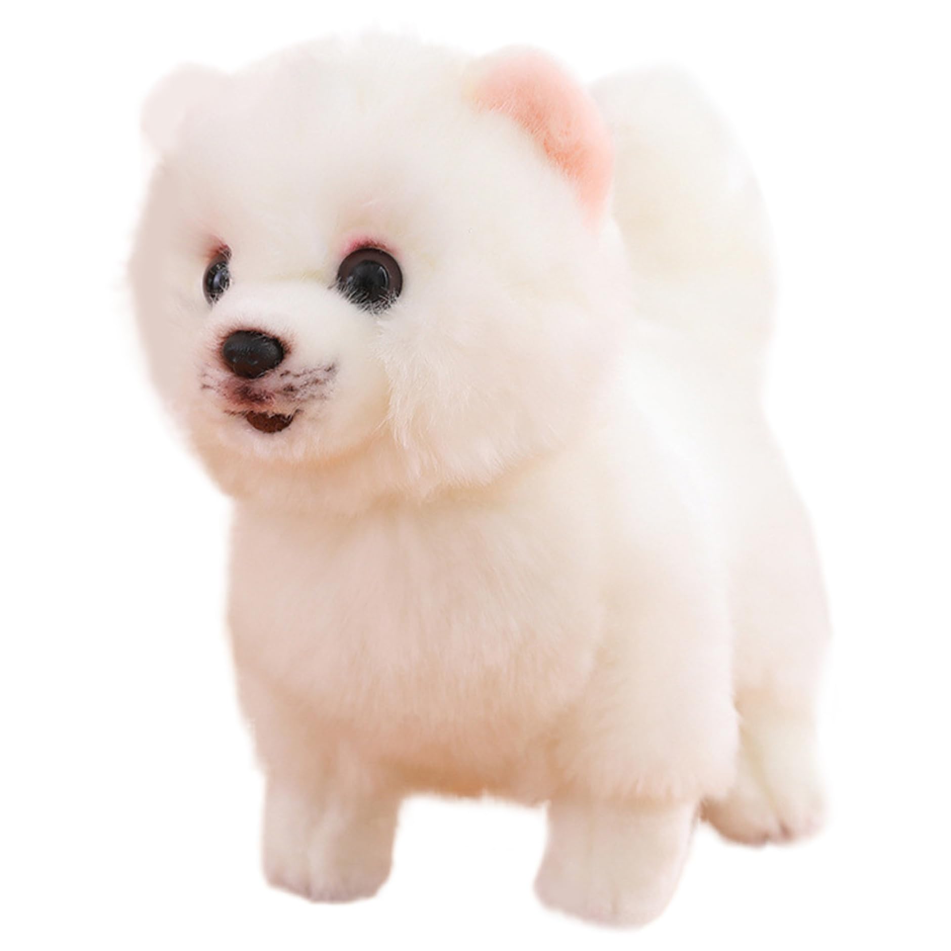 Hperu Pomeranian Plush, Cute Simulation Pomeranian Stuffed Animal Lifelike Dog Plush - 10x9inch Cotton Filled Dog Toy for Girls Kids, White