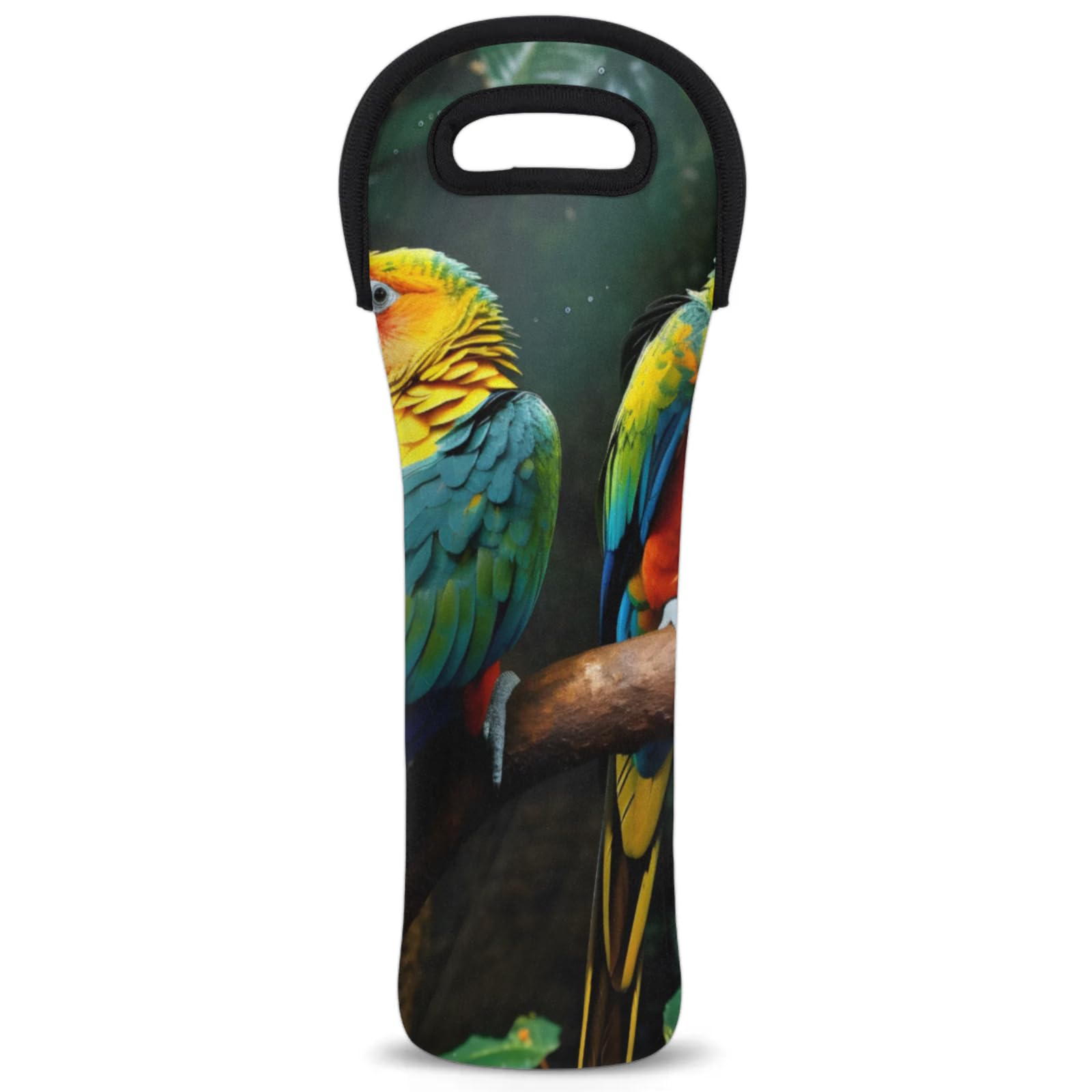 Neoprene Wine Tote Carrier Bag for Wine,Water, Champagne, Beer, Baby Bottles 15.6 x 5.1 Inches, Protective Wine Bag,Parrots