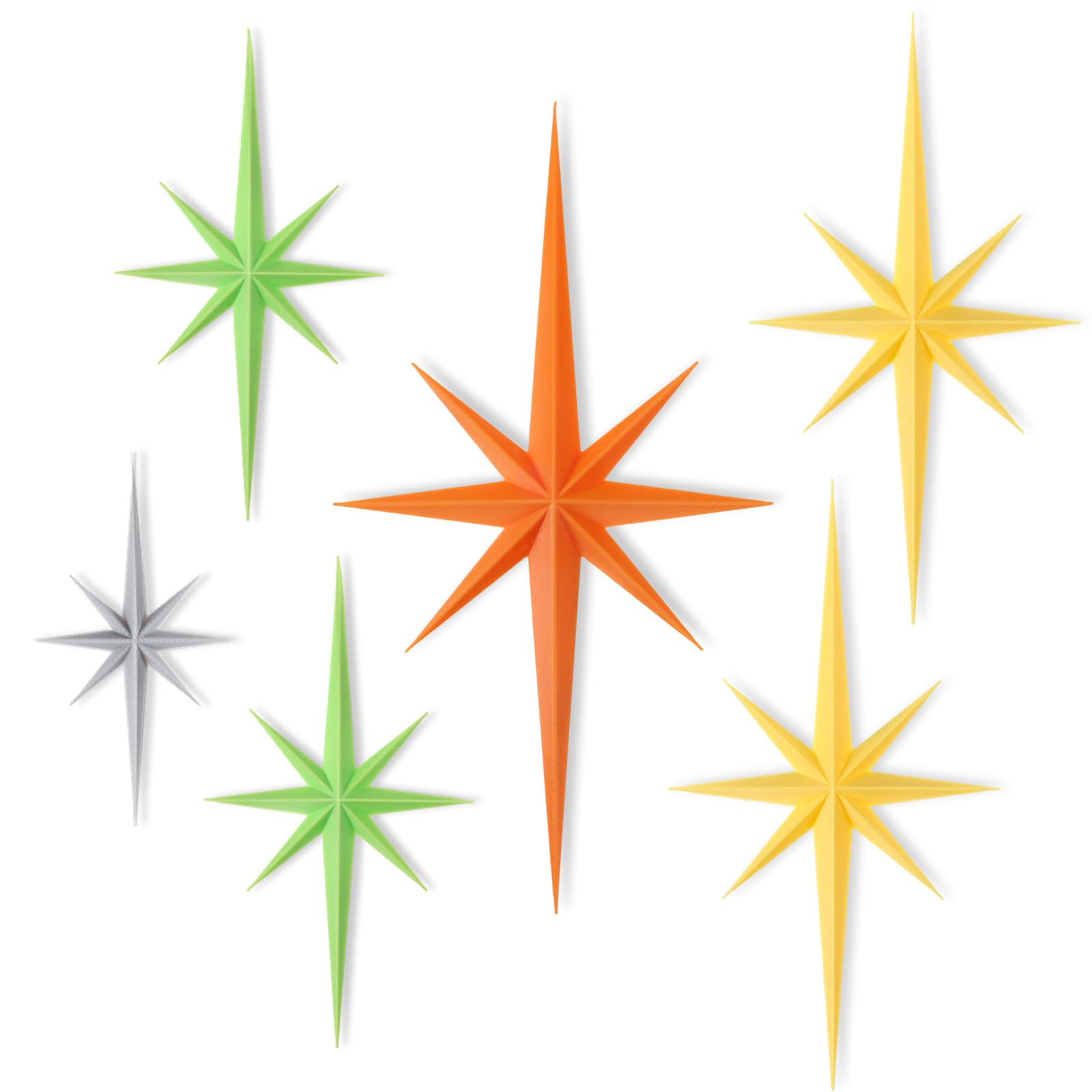 Photo 1 of Mid Century Modern Wall Deco,6 Pcs 3D Retro Starburst Art Wall Sculpture, 8 Pointed Atomic Stars Whimsigoth Home Decor Vintage Wall Decor