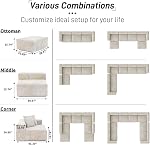 WJShome Canapé modulaire sectionnel,181.1inch Couché de canapé en forme d'U, surdimensionné 4 Couche de couture avec 2 Ottomans, rembourrés de Coches en tissu de Corduroy 6 Oreillers, housses de coussin amovibles et lavables