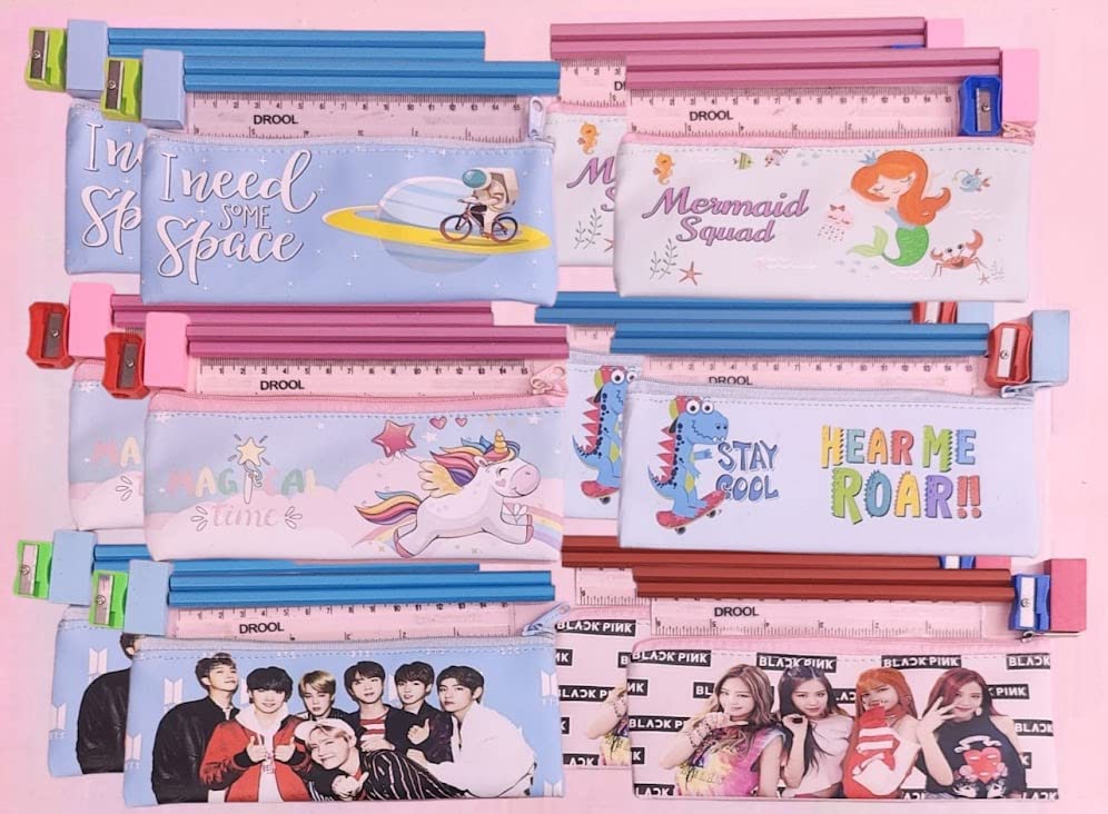 TERA 13 Return Gifts Birthday Party for Kids (24 Piece) Pencil Pouch with Stationary Set for Girls Kids & Boys Kanjak Gifts Pencil Pouch for School Set Return Gifts