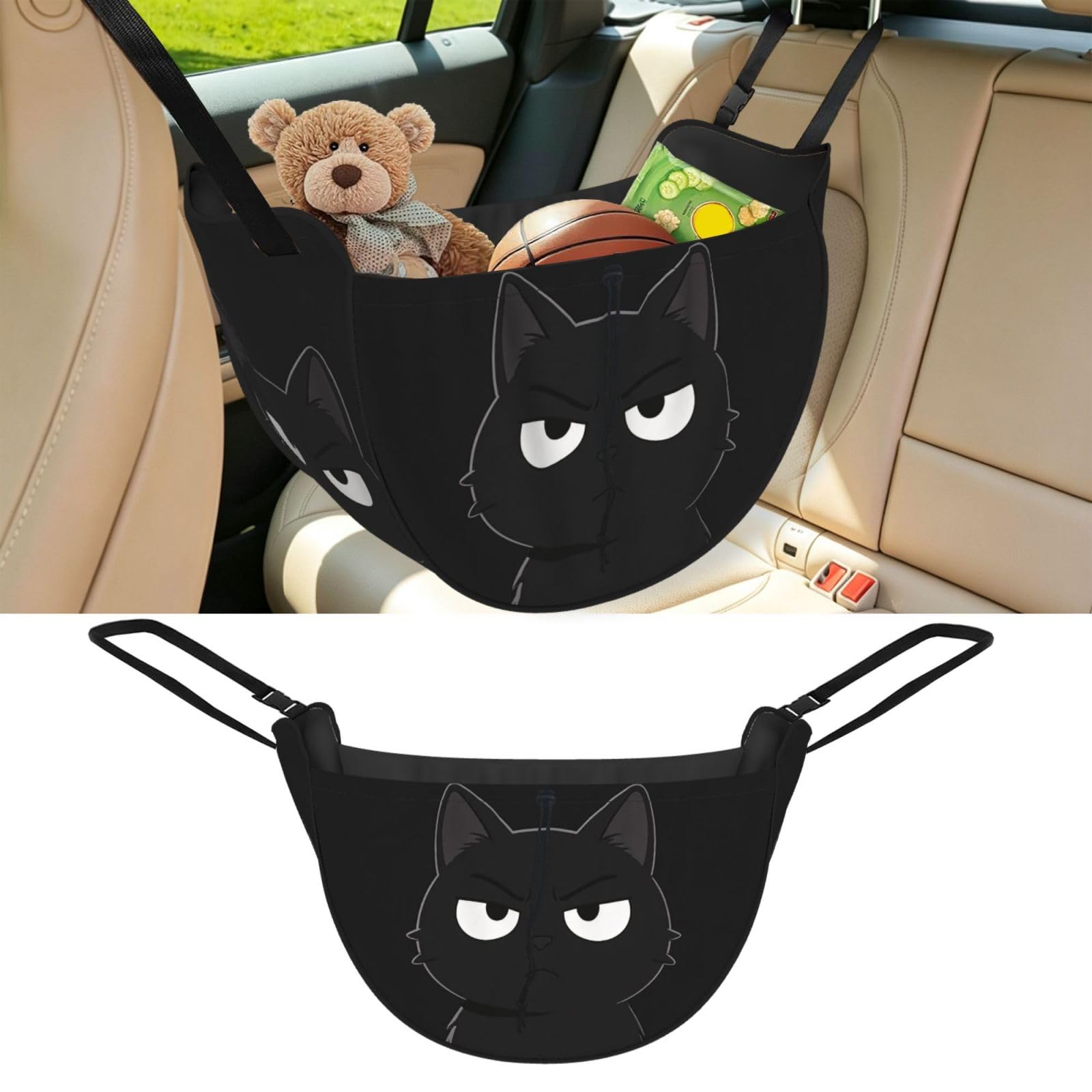 Cntdbu Black Flat Cat Car Seat Organizer-Backseat Storage Bag For Travel