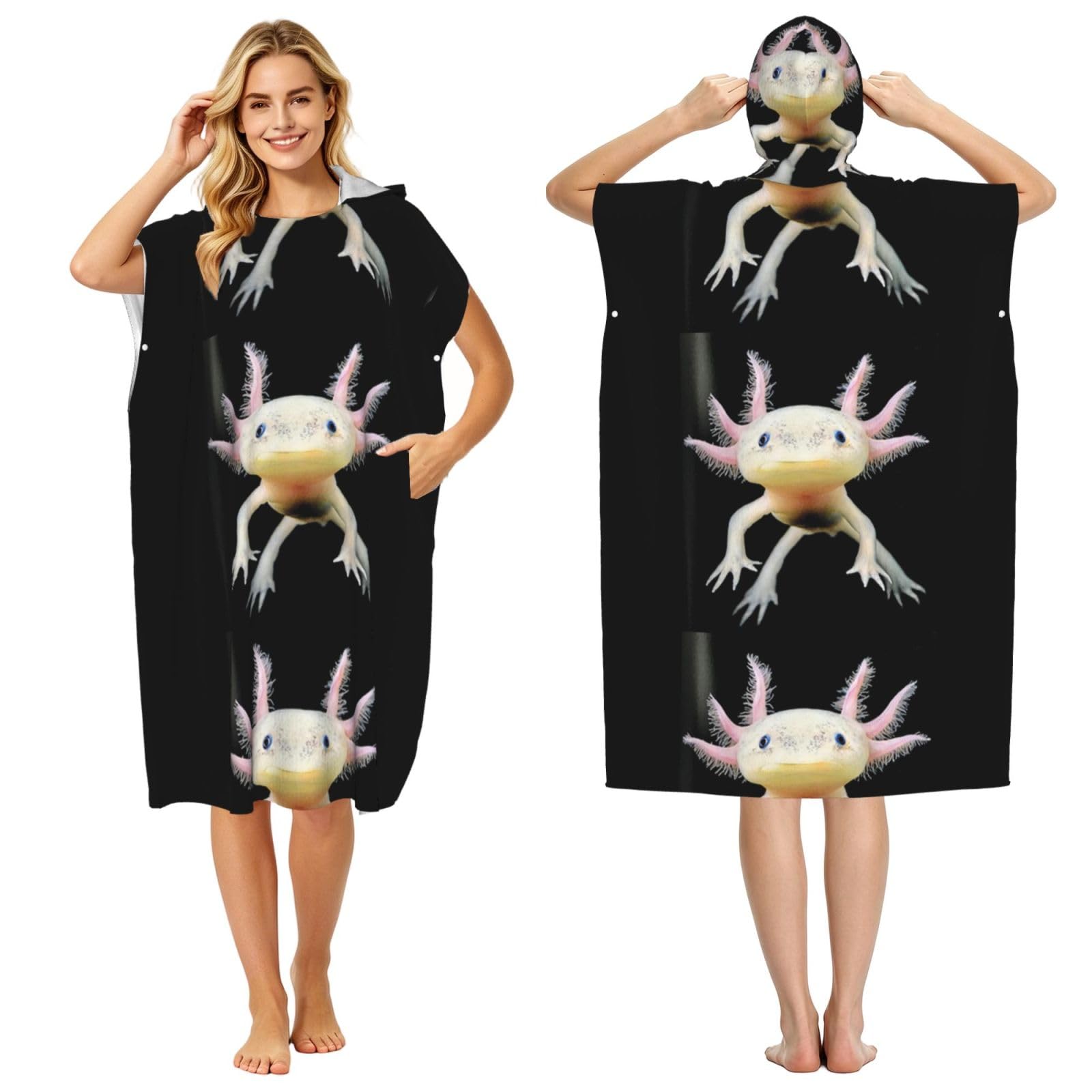 Poadnly Axolotl Print, Adult Hooded Beach Towel 90 x 110 cm,Changing Bath Robe, Surf Poncho Towel For Women Men