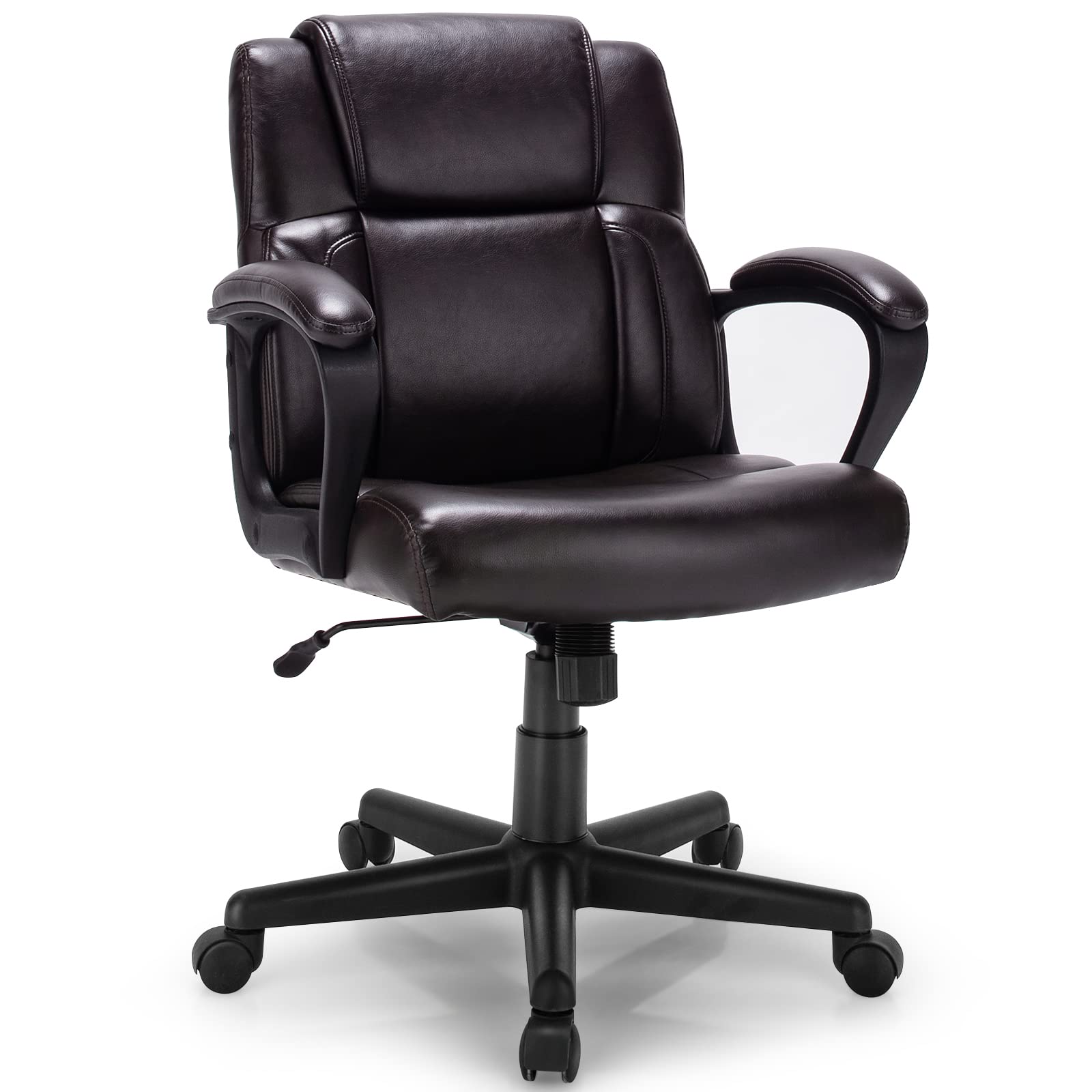 SFAREST 330LBS PU Leather Office Chair, Height Adjustable Big & Tall Executive Chair with Rocking Backrest & Padded Armrest, 360° Swivel Computer Desk Chair for Home Office