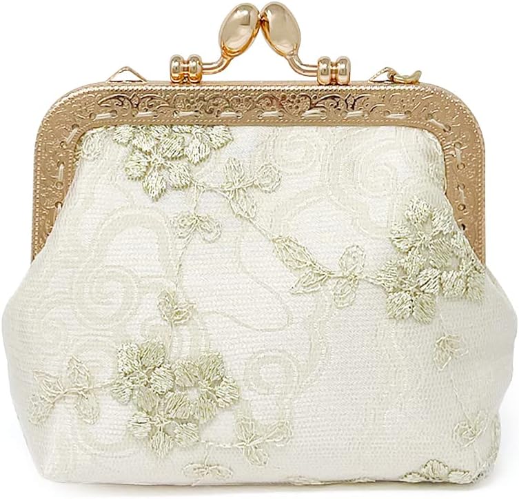 Wrapables Monedero vintage de encaje floral con llavero, color beige