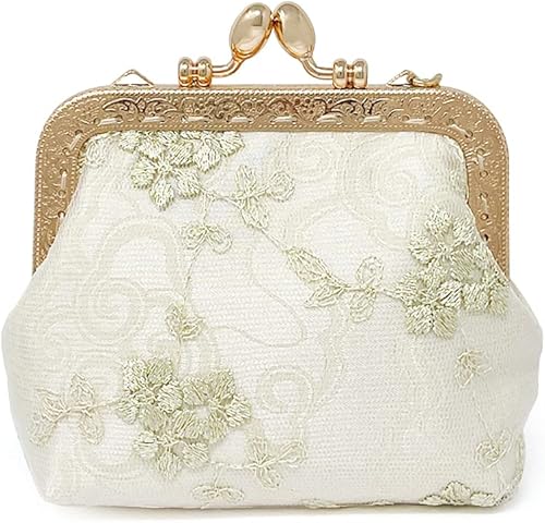 Wrapables Monedero vintage de encaje floral con llavero, color beige