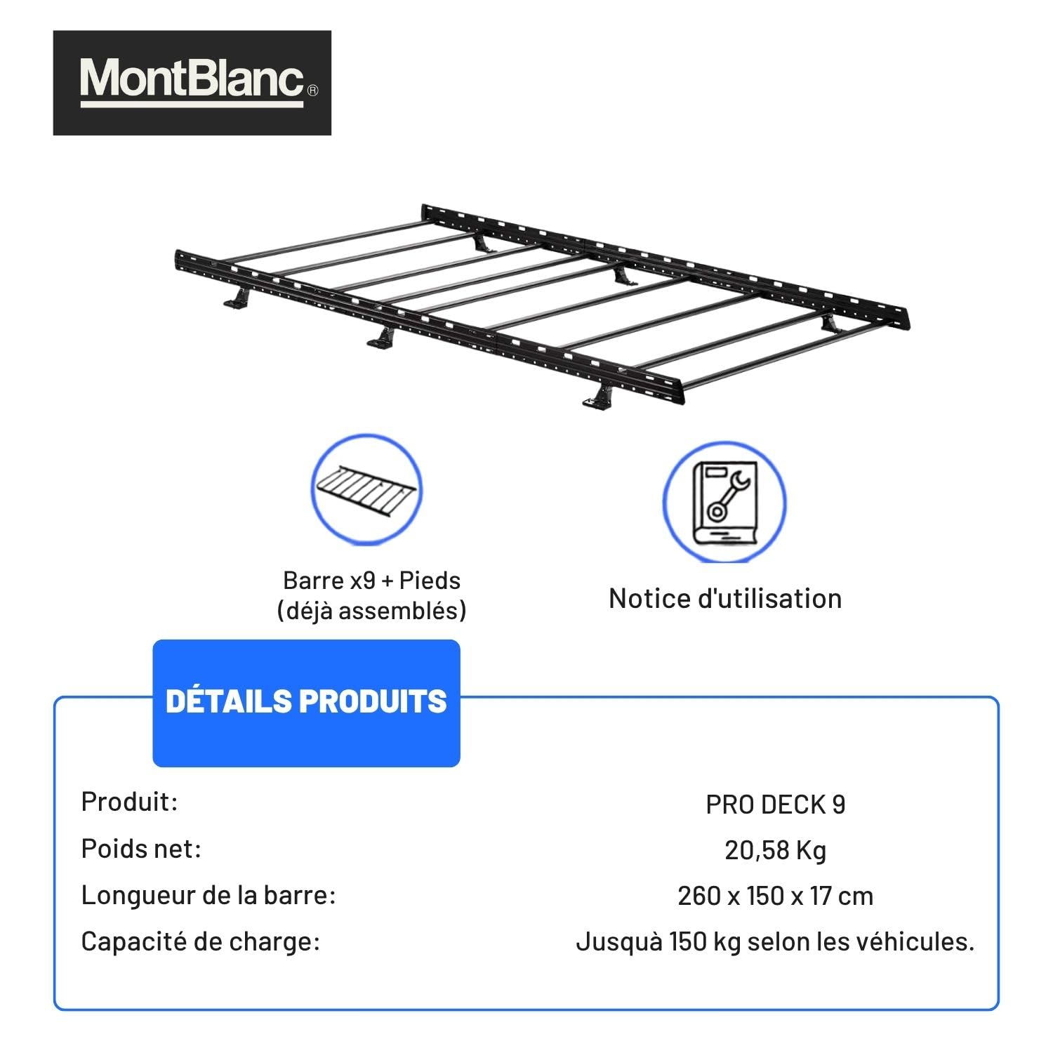 Mont Blanc Galerie de Toit Pro 9 Barres Acier - Van Trafic (2014-)