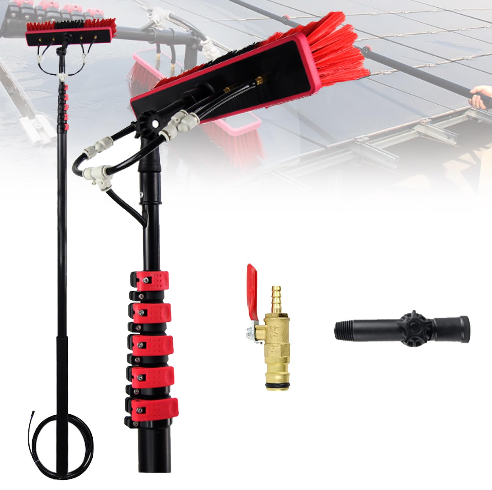 OLSKFUH 3.6M-10.8M Extendable Water Fed Pole Kit Telescopic Window Cleaner Brush Solar Panel Washing Equipment 9M/30Ft Water Fed System For Easy Cleaning,size_name-9M/30FT