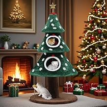 YITAHOME Christmas Cat Tree with 2 Houses, 52 in Cat Tower for Indoor, Cat Furniture with Teaser Plaything for Christmas Decoration