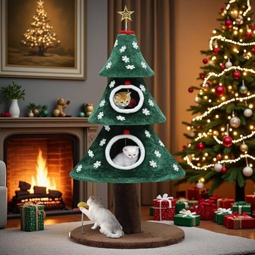 Christmas Cat Tree with Houses and Toys