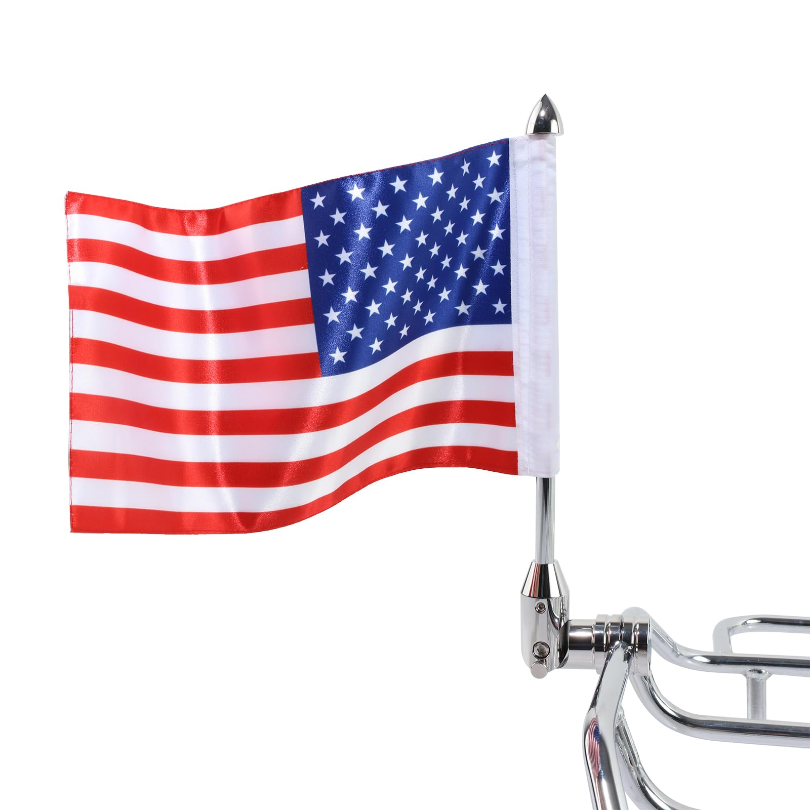 Aochuang Fold Down Motorcycle Flagpole Mount for Harley Road King Touring Spring Honda Goldwing fit 1/2 Luggage Rack Chrome Flagpole and Red Line American flag