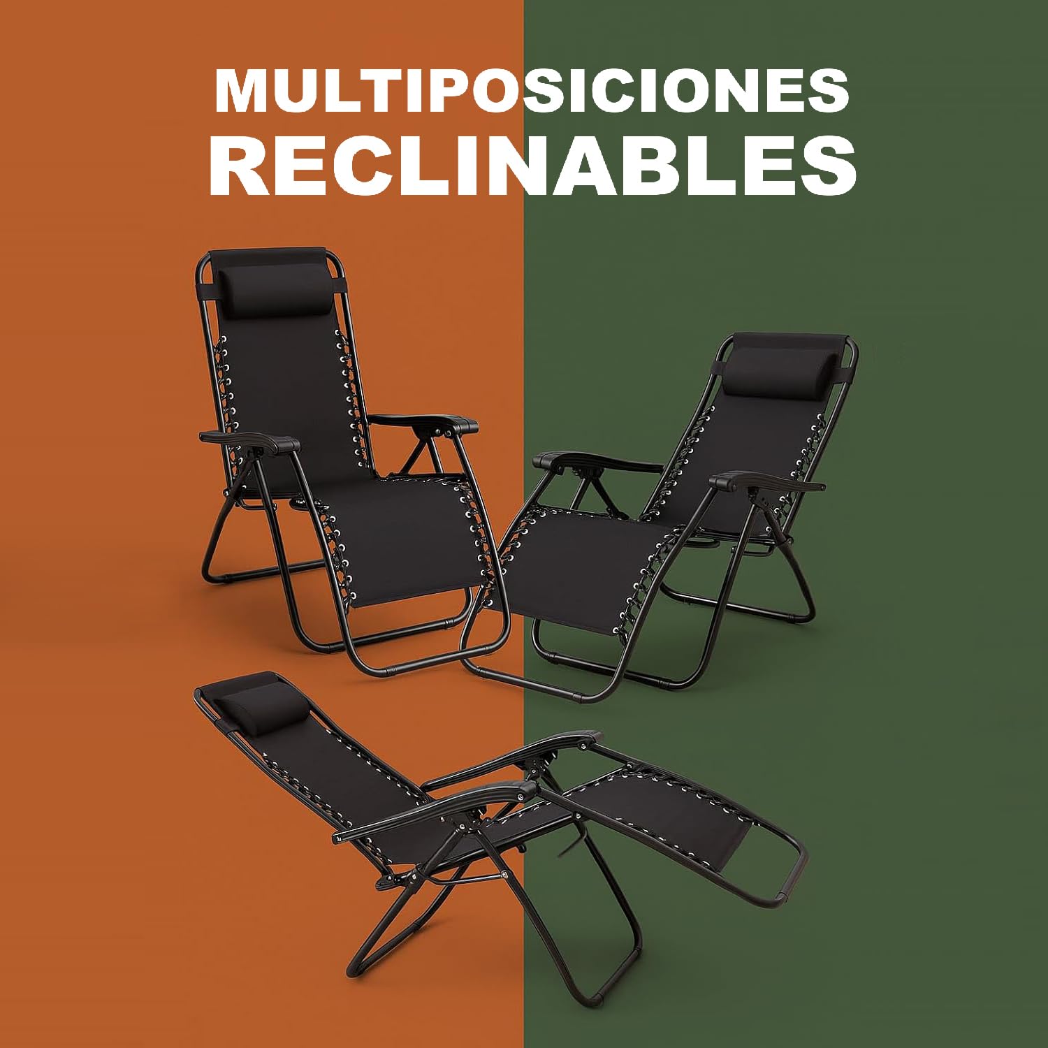 TIENDA EURASIA – Pack 2 Tumbonas Plegables Reclinables para Jardín y Exterior | 95x65x105 cm | Estructura de Acero | Cojín Incluido | Tejido Transpirable | Multi-Posiciones (Negro)