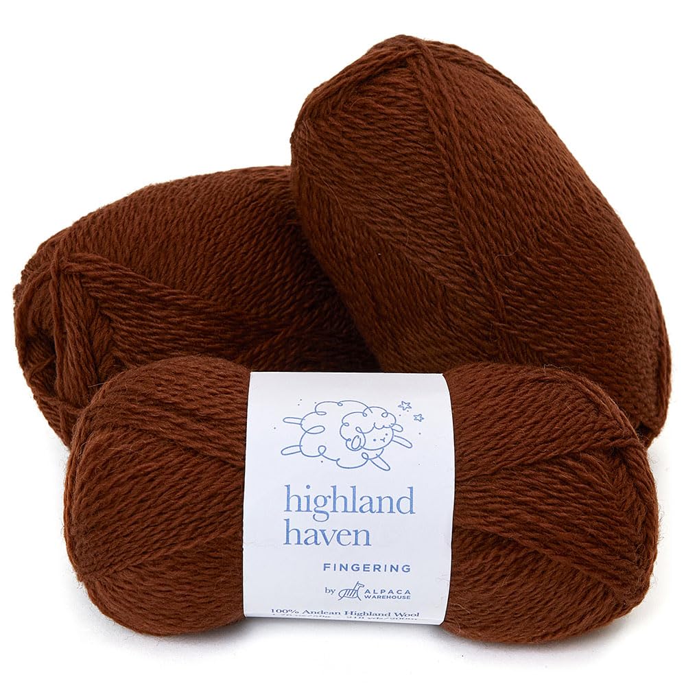 Alpaca WarehouseHighland Haven - 100% Highland Wool Yarn Set of 3 Skeins (150 Grams) Weight - Sourced Directly from Peru - Heavenly Soft and Perfect for Knitting and Crocheting (, Copper), Fingering