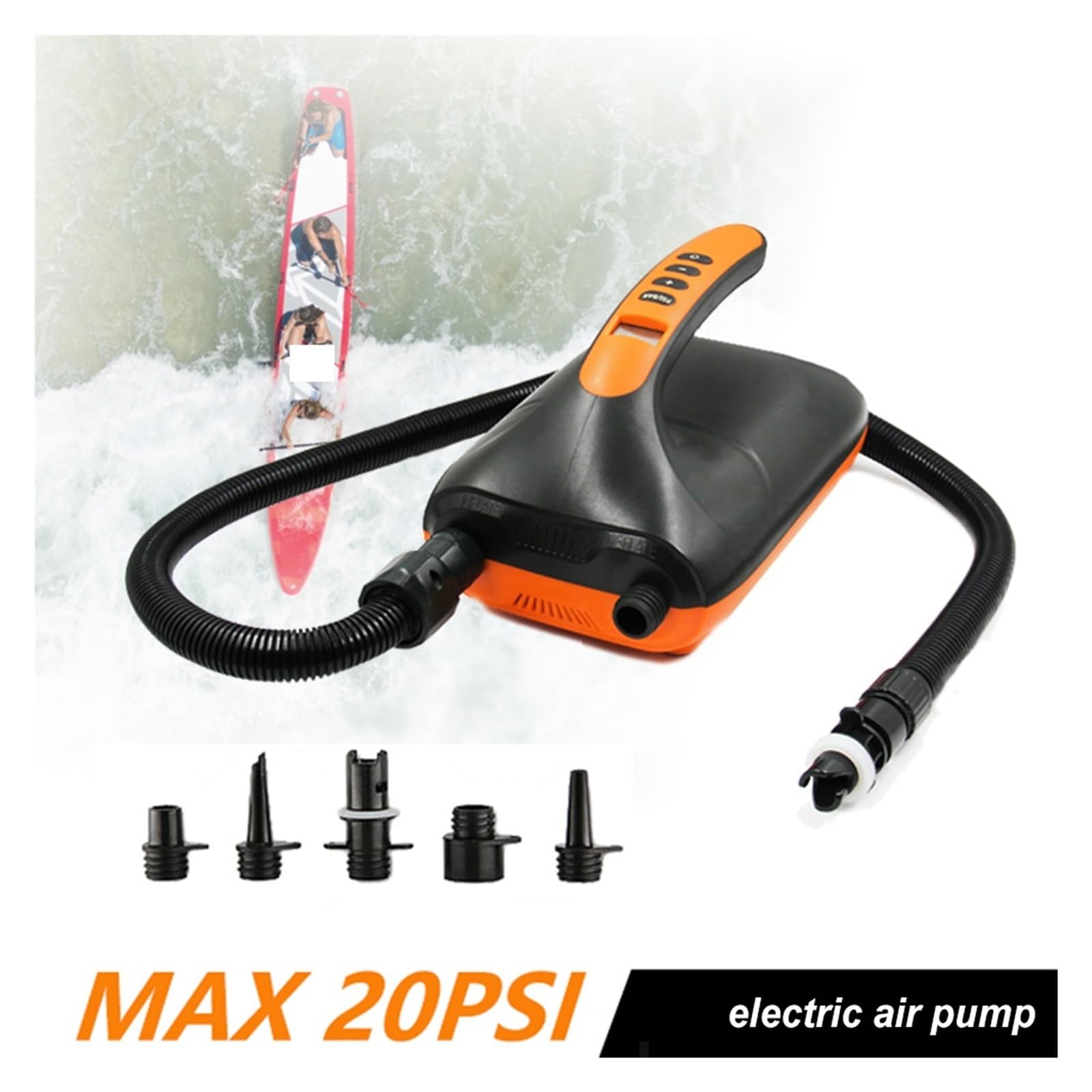 Pompa do deski 20PSI z automatycznym wyłączaniem, elektryczna pompka powietrza, wyświetlacz LCD, pompa do deski do pływania na stojąco