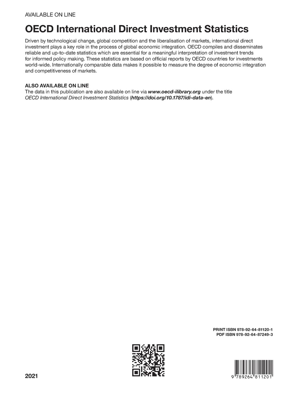 OECD International Direct Investment Statistics 2021