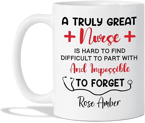 Taza de estetoscopio  Taza personalizada con texto en inglés A Truly Great Nurse Is Hard To Find Difficult To Part With And Impossible to Forget,