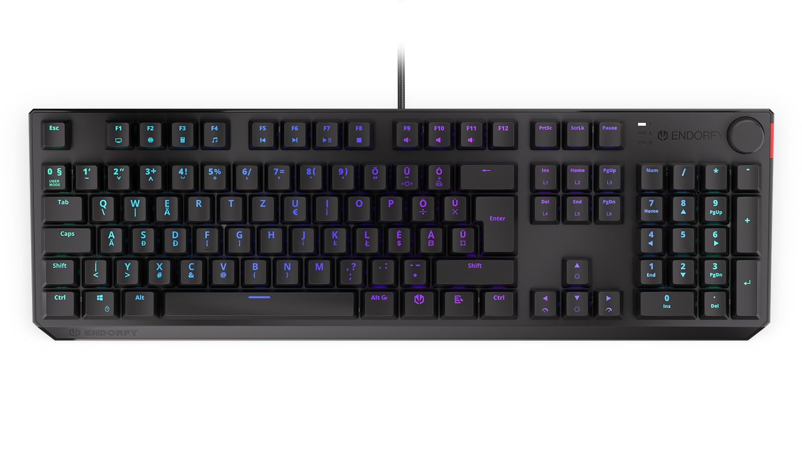 ENDORFY Thock HU Red, switch Kailh Red, tastiera meccanica full size, layout Ungherese, keycaps in ABS, manopola del volume, EY5E010