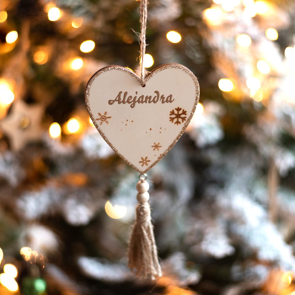 Transparent Gift Pack de Tres Adornos Personalizados de Madera con Nombres Formas con Borla. Bolas de Navidad para Personalizar. Bolas Navidad Personalizadas. Adornos Colgantes para Árbol de Navidad