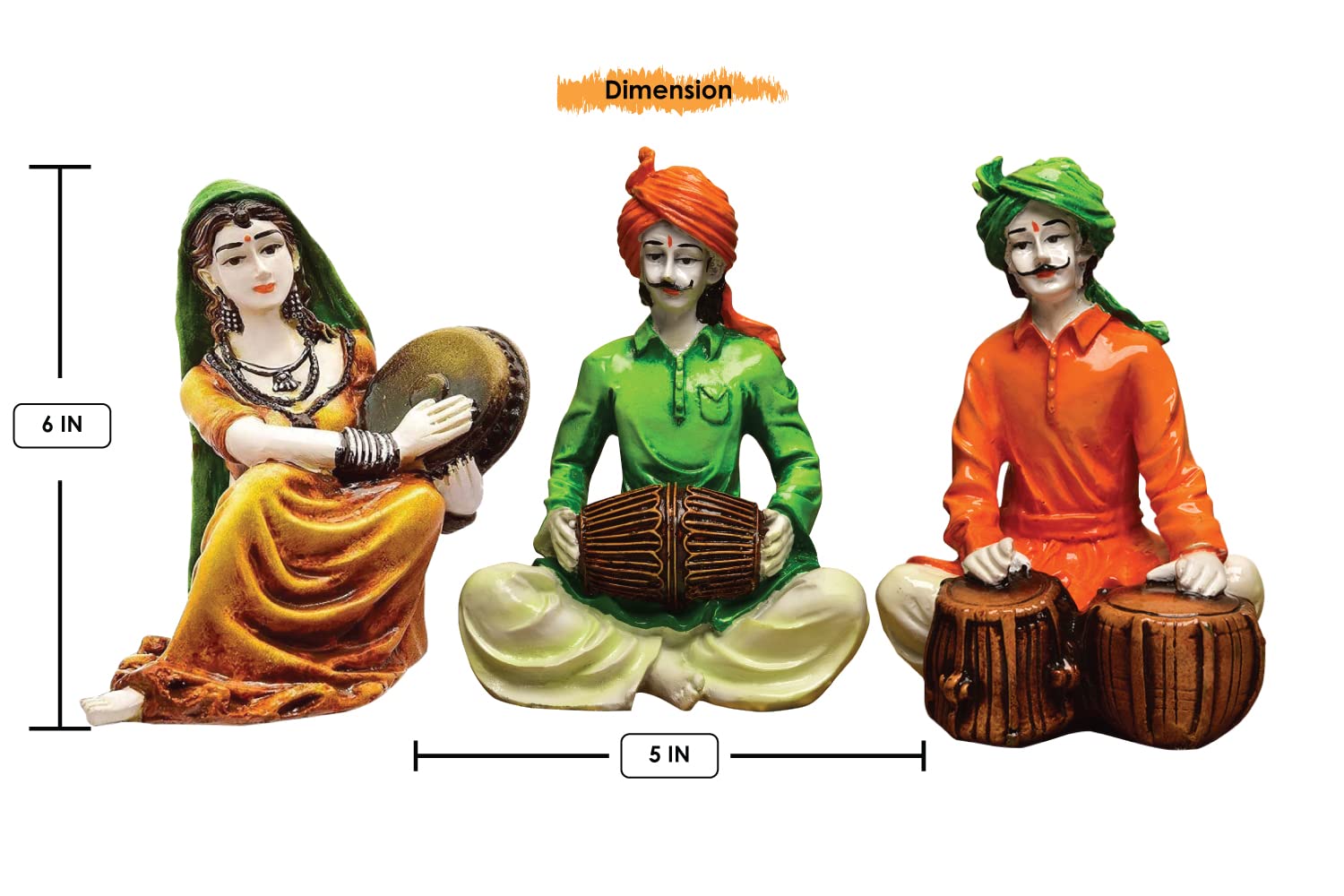 Karigaari India Traditions of Rajasthani : Man Playing Tabla with Dafli Lady & Dholak Man (Multicolor) 1