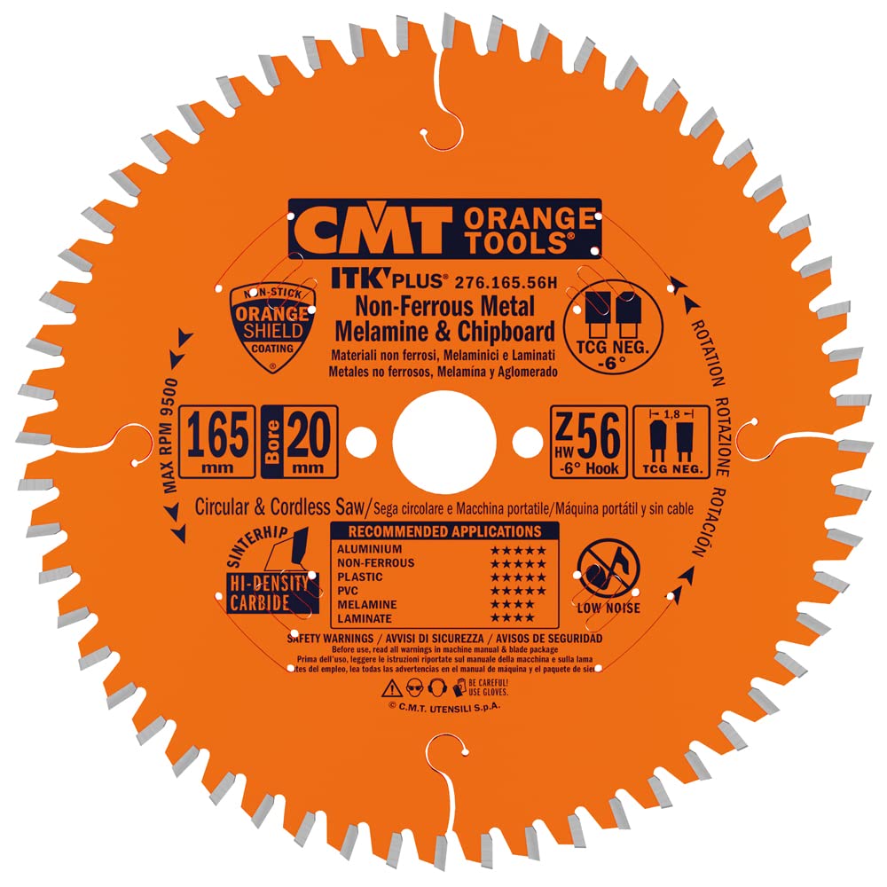 CMT ORANGE TOOLS 276.165.56H - KREISSÄGEBLÄTTER FÜR ALUMIN.HW 165x1.8/1.2x20+15.8 Z56 TCG NEG